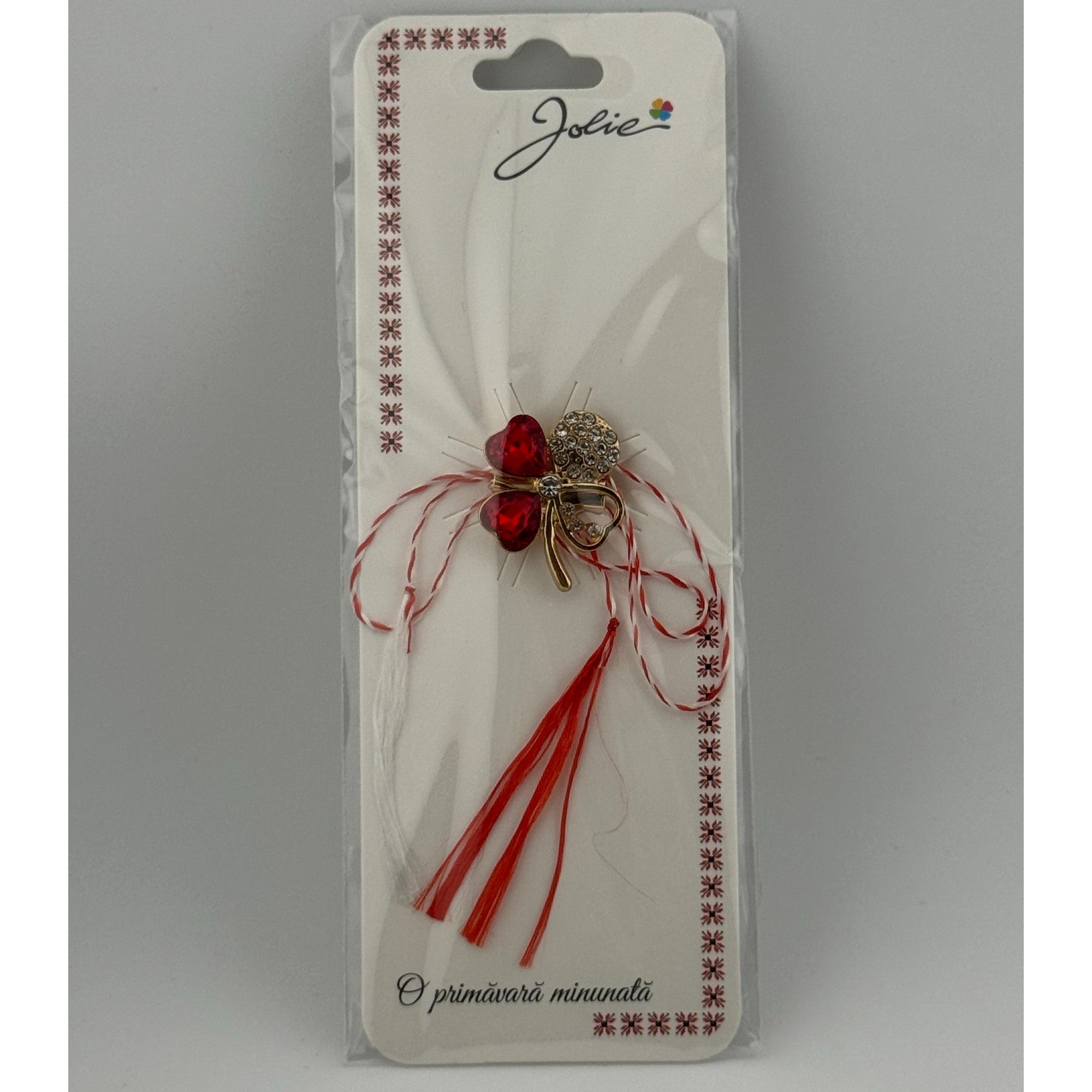 Martisor Brosa Primavara, Material Metal, Ambalaj Carton si Opp, Dimensiune Brosa aproximativ 2 - 3 cm, Model Trifoi cu Patru Foi