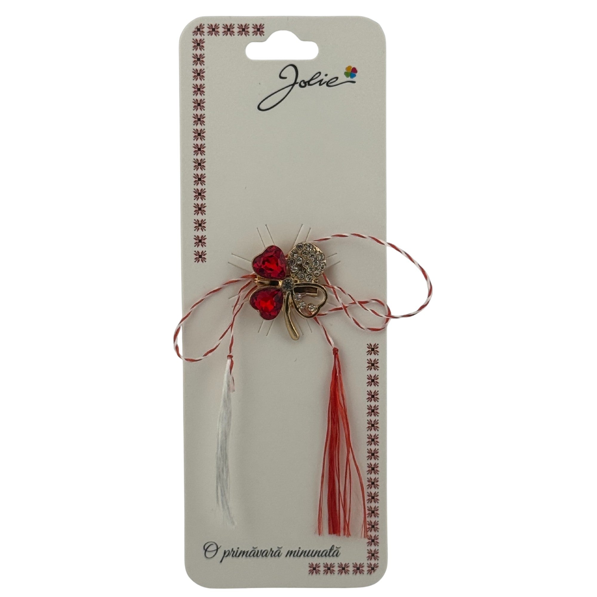 Martisor Brosa Primavara, Material Metal, Ambalaj Carton si Opp, Dimensiune Brosa aproximativ 2 - 3 cm, Model Trifoi cu Patru Foi