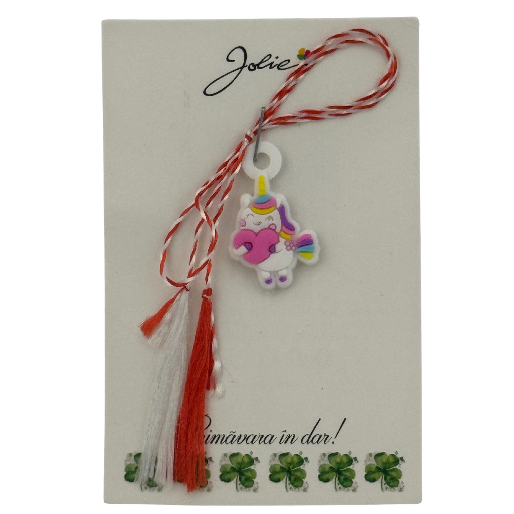 Martisor pentru Copii, Material Cauciuc, Ambalaj Carton cu Design, Multicolor, Model Unicorn si Inima