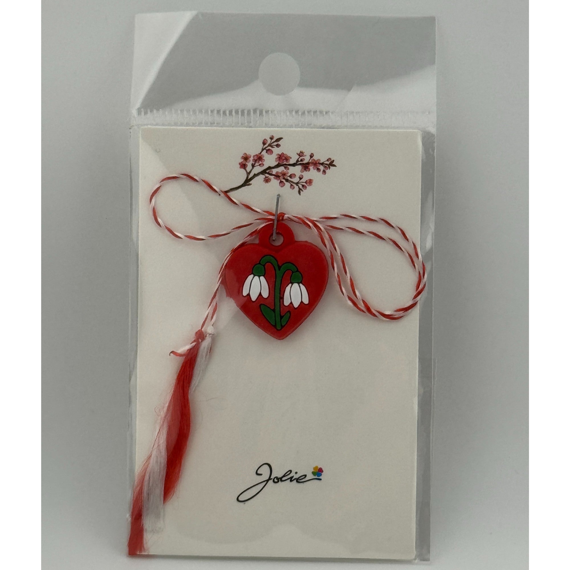 Martisor pentru Copii, Material Cauciuc, Ambalaj Carton cu Design, Multicolor, Model Inima si Ghiocel