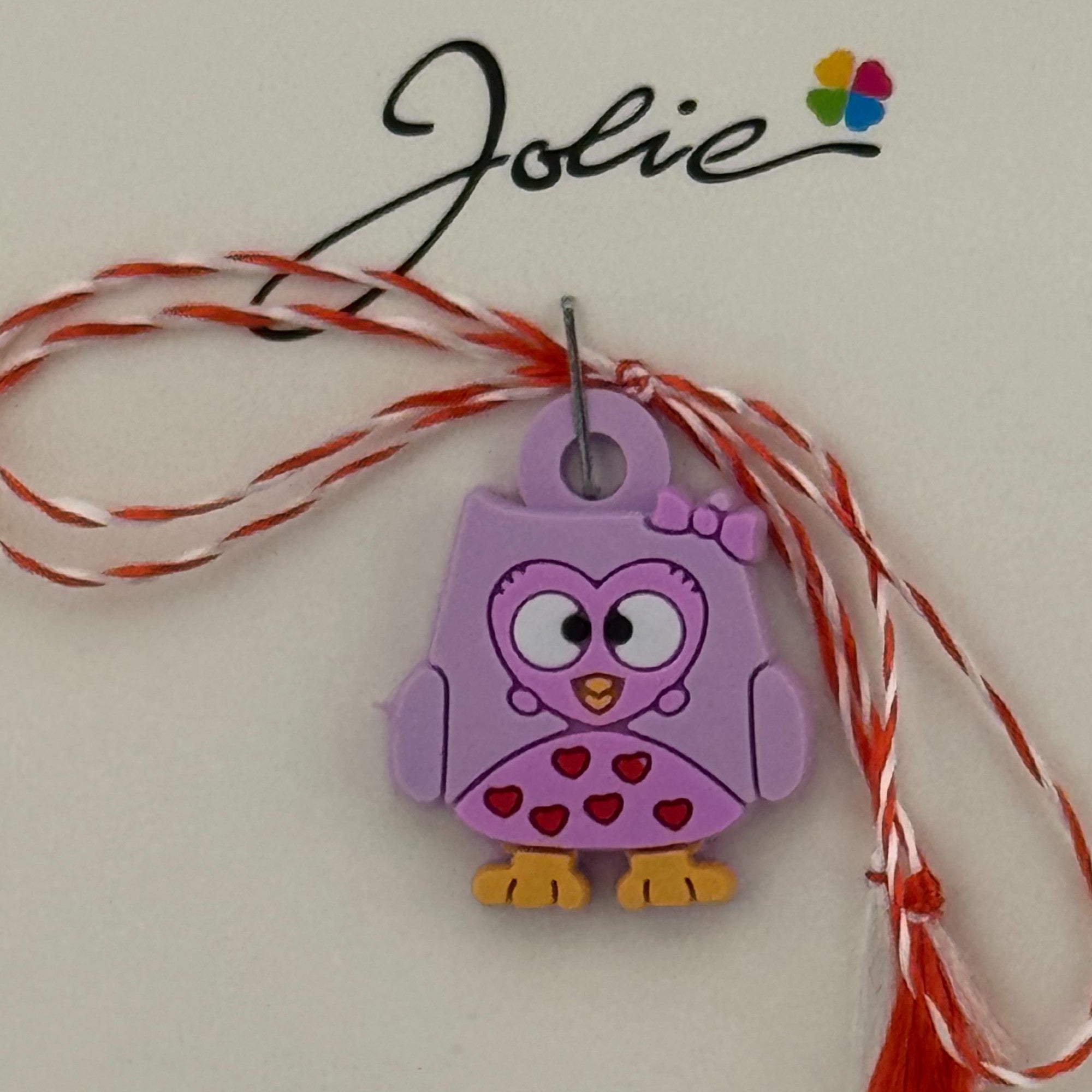 Martisor pentru Copii, Material Cauciuc, Ambalaj Carton cu Design, Multicolor, Model Bufnita