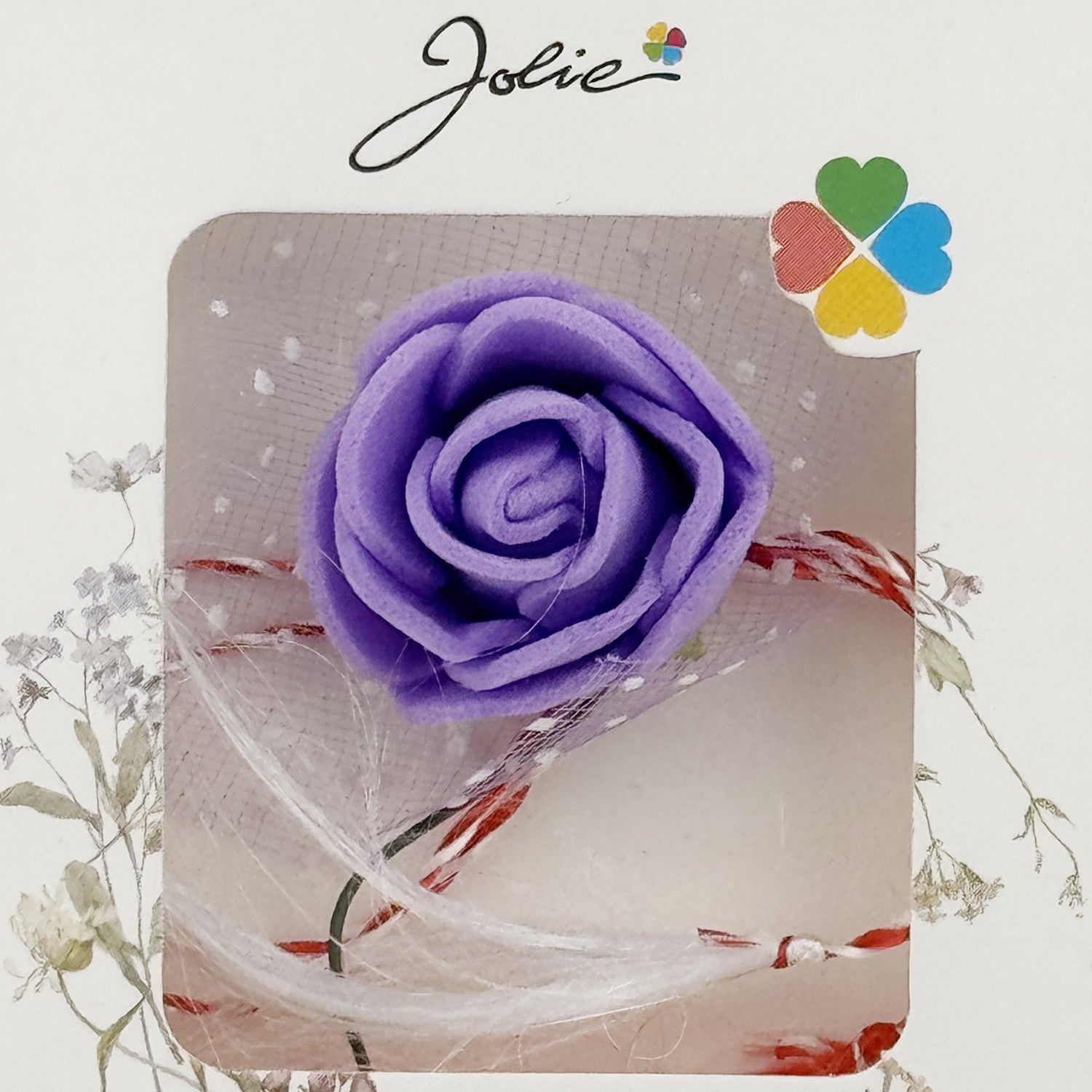 Martisor Motiv Floral, Model Trandafir, cu Snur Alb/Rosu, 9 x 5 cm, Mov