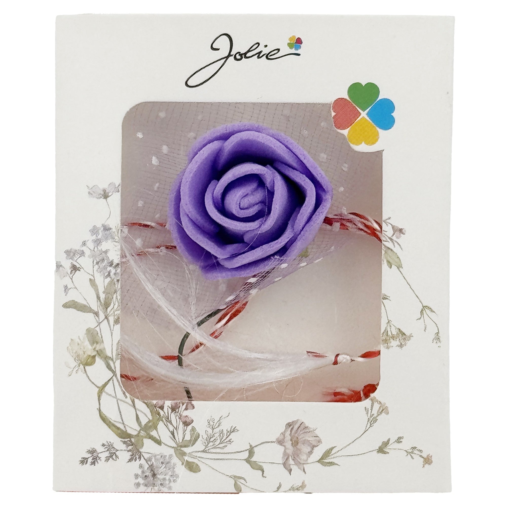 Martisor Motiv Floral, Model Trandafir, cu Snur Alb/Rosu, 9 x 5 cm, Mov
