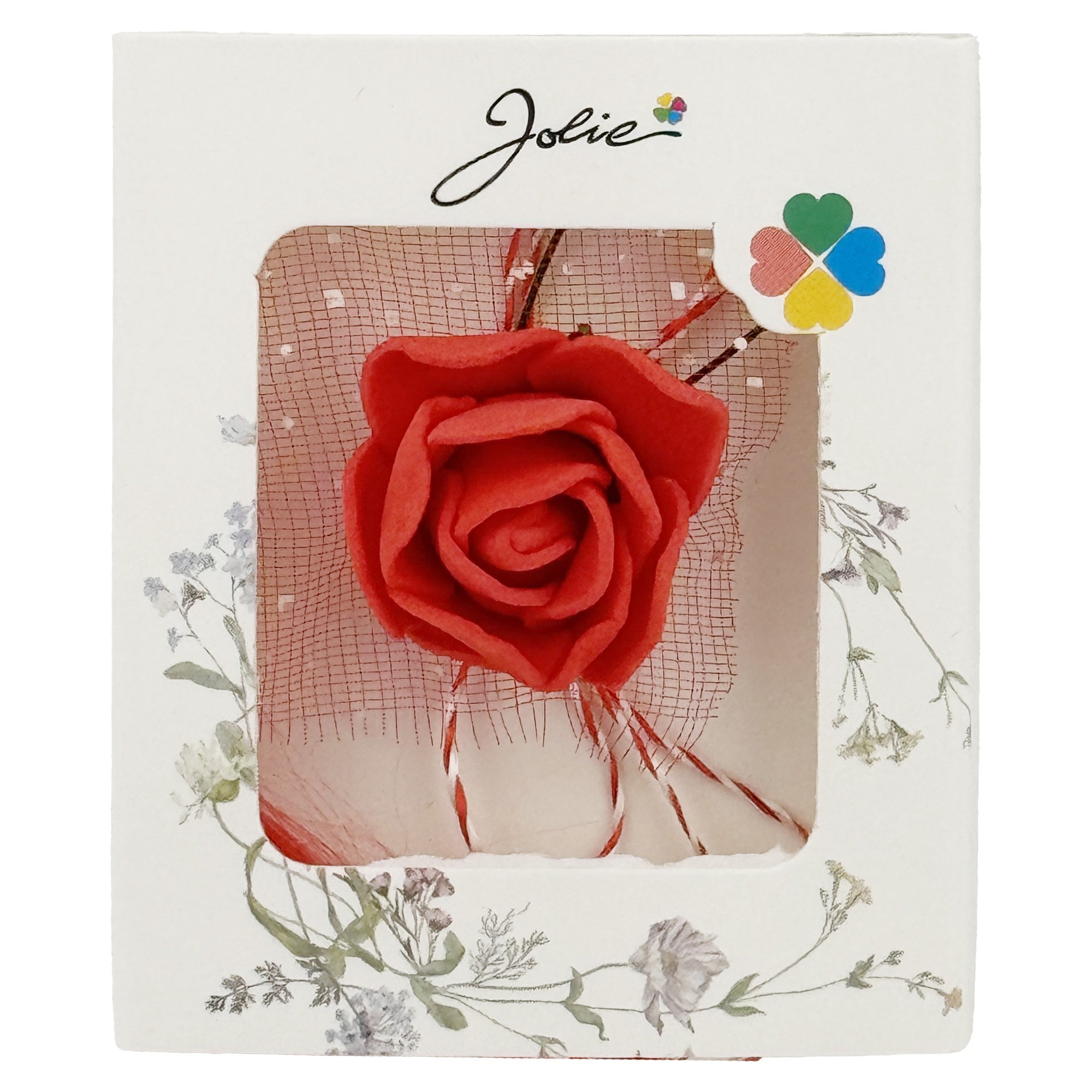 Martisor Motiv Floral, Model Trandafir, cu Snur Alb/Rosu, 9 x 5 cm, Rosu