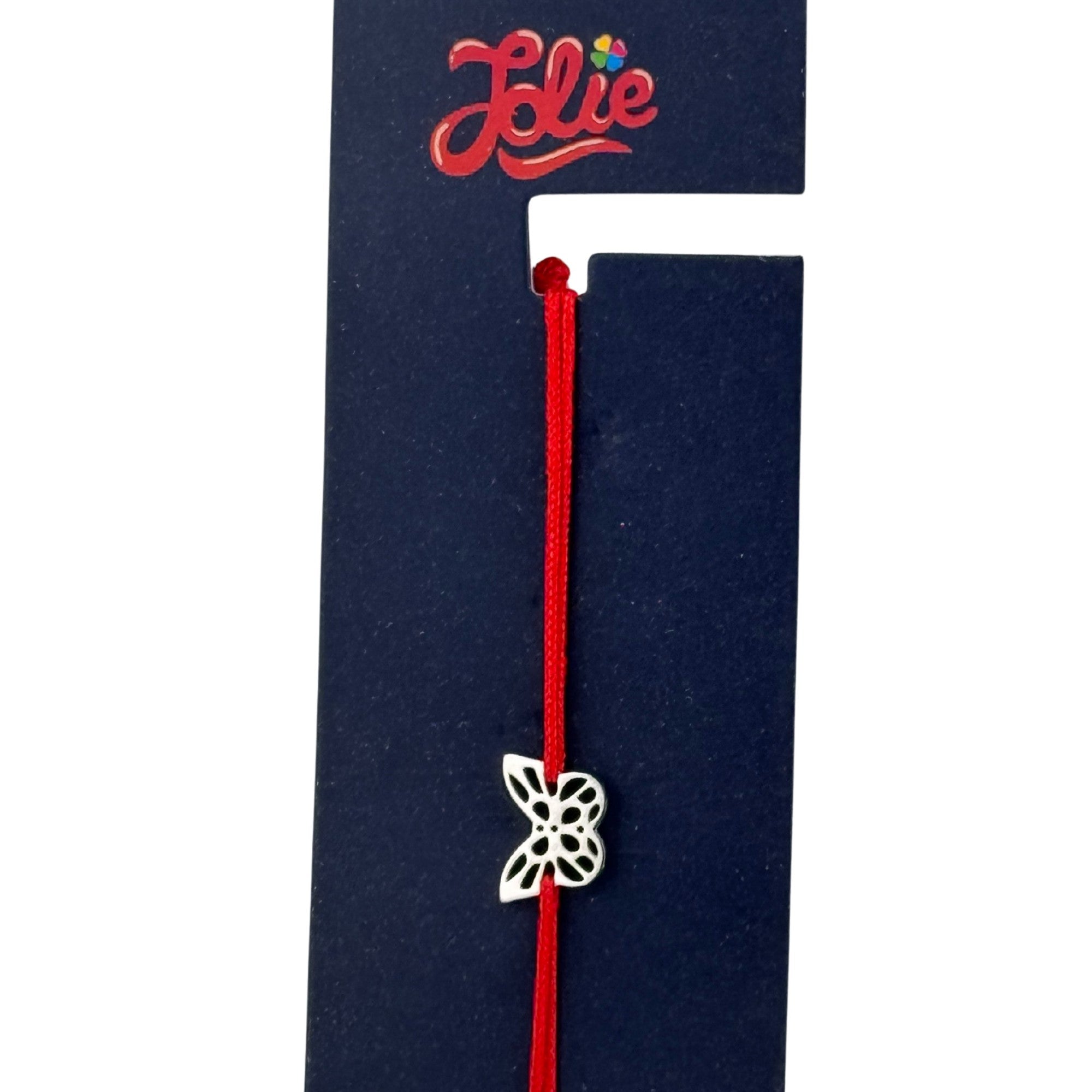 Martisor Bratara din Inox pentru Copii, Jolie, Textil si Inox, Snur Rosu, Model Fluture Plin, Argintiu
