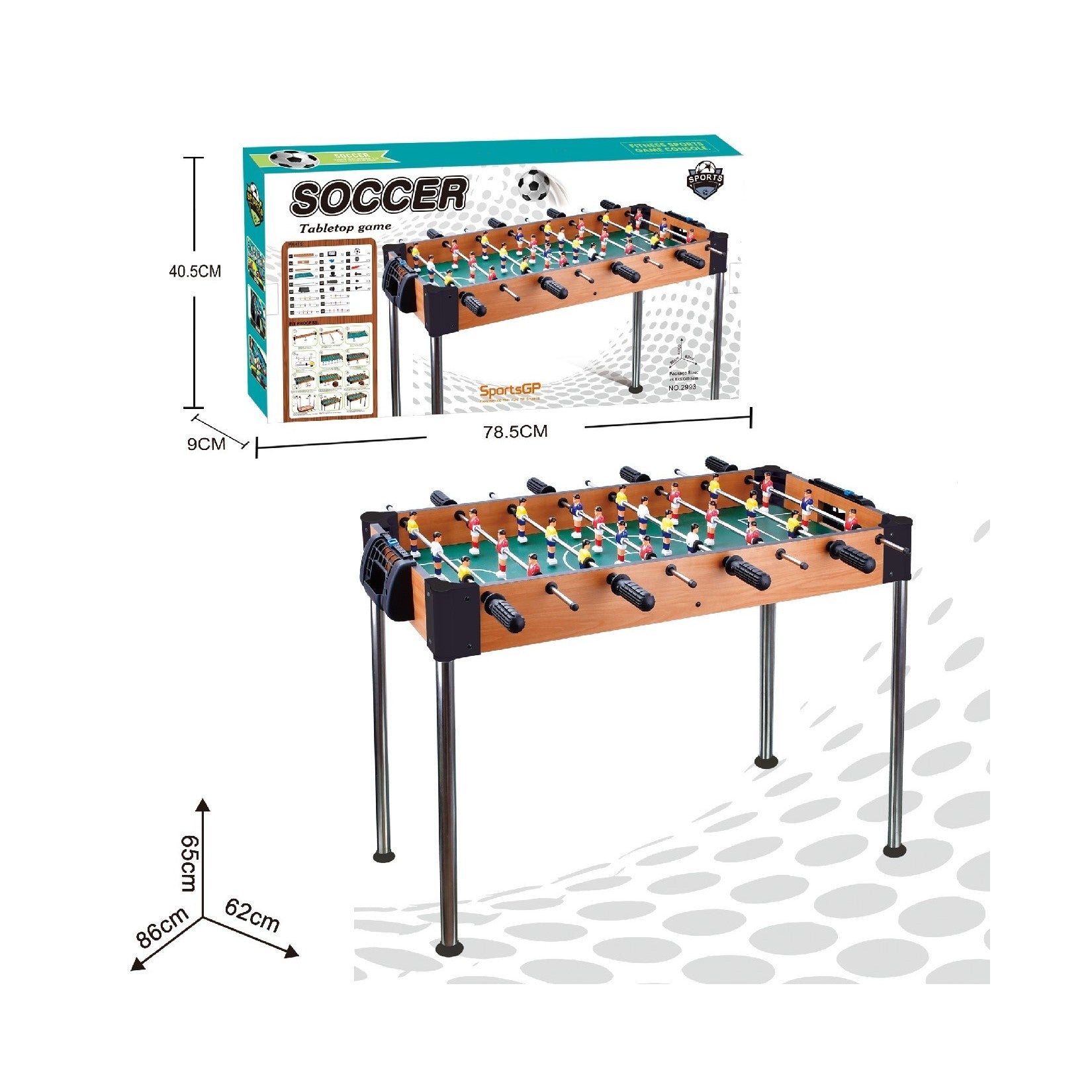 Masa de Fotbal, cu Picioare Inalte, 8 Manere, Tablou de Scor, 86 x 62 x 65 cm, din Lemn/Otel si ABS, Maro