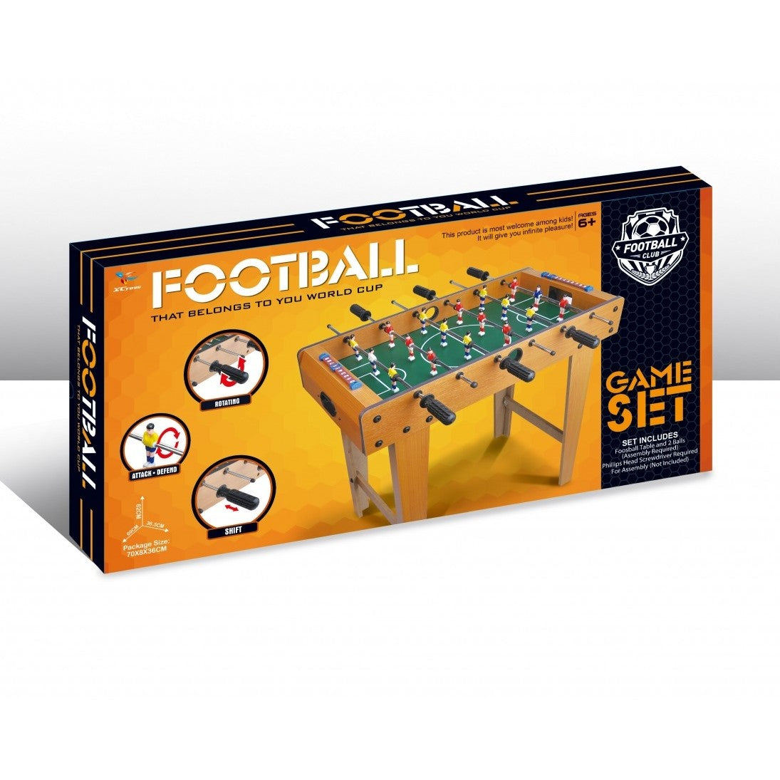Masa de Fotbal cu Teren, cu Picioare, 6 Manere, Tablou de Scor, 69 x 62 x 36.5 cm, din Lemn/Otel/ABS, Maro