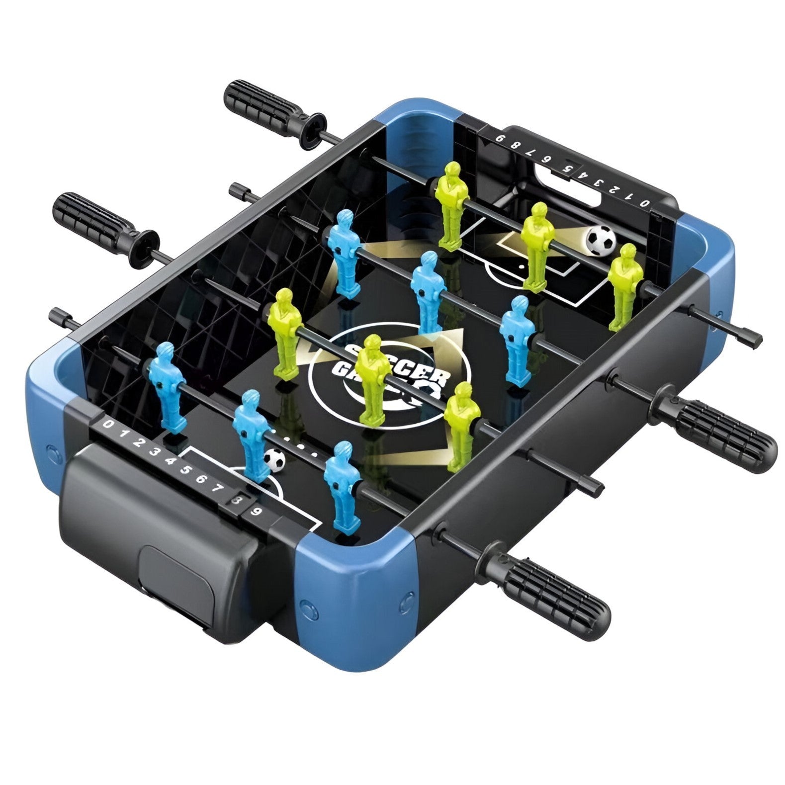 Masa de Joc 5in1, cu Teren Schimbabil de Fotbal, Basket, Bowling, Curling si Hockey, cu Tablou Scor, din ABS, 47.5x32x8.5 cm, Design Multicolor, pentru Copii/ Adulti