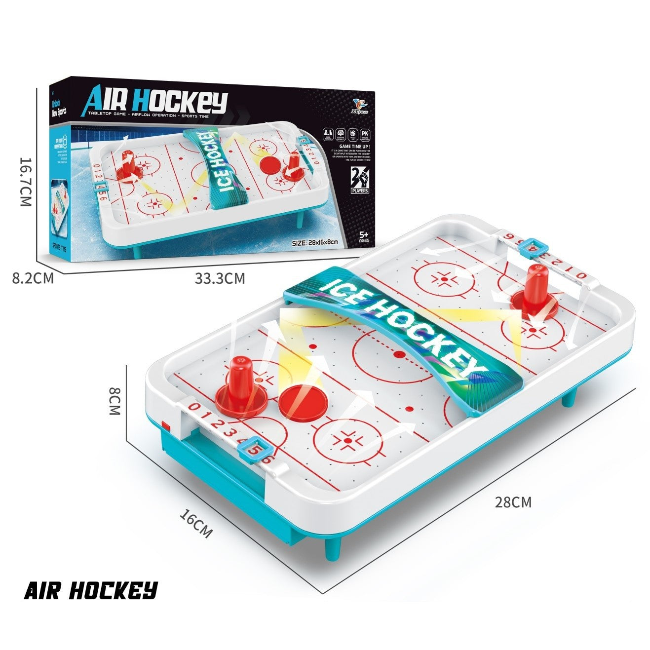 Masa Ice Hockey, cu Tabela de Scor, 2 Pucuri, din ABS, pentru Adulti/Copii +5 Ani, 28 x 8 x 16 cm, Alb/Albastru