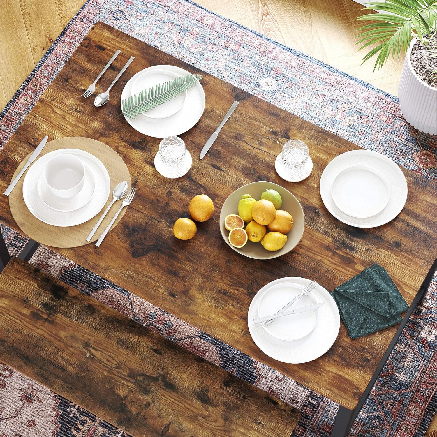 VASAGLE Masa de bucatarie pentru 4 persoane, cadru metalic, stil industrial, 120x75x75 cm, maro rustic