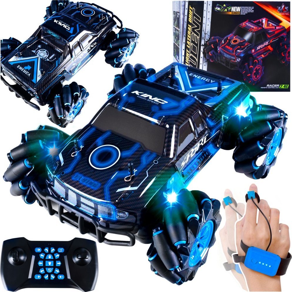 Masina teren 4x4 telecomandata cu role laterale, control gesturi si functie drift, 27x22x13 cm, negru - 8