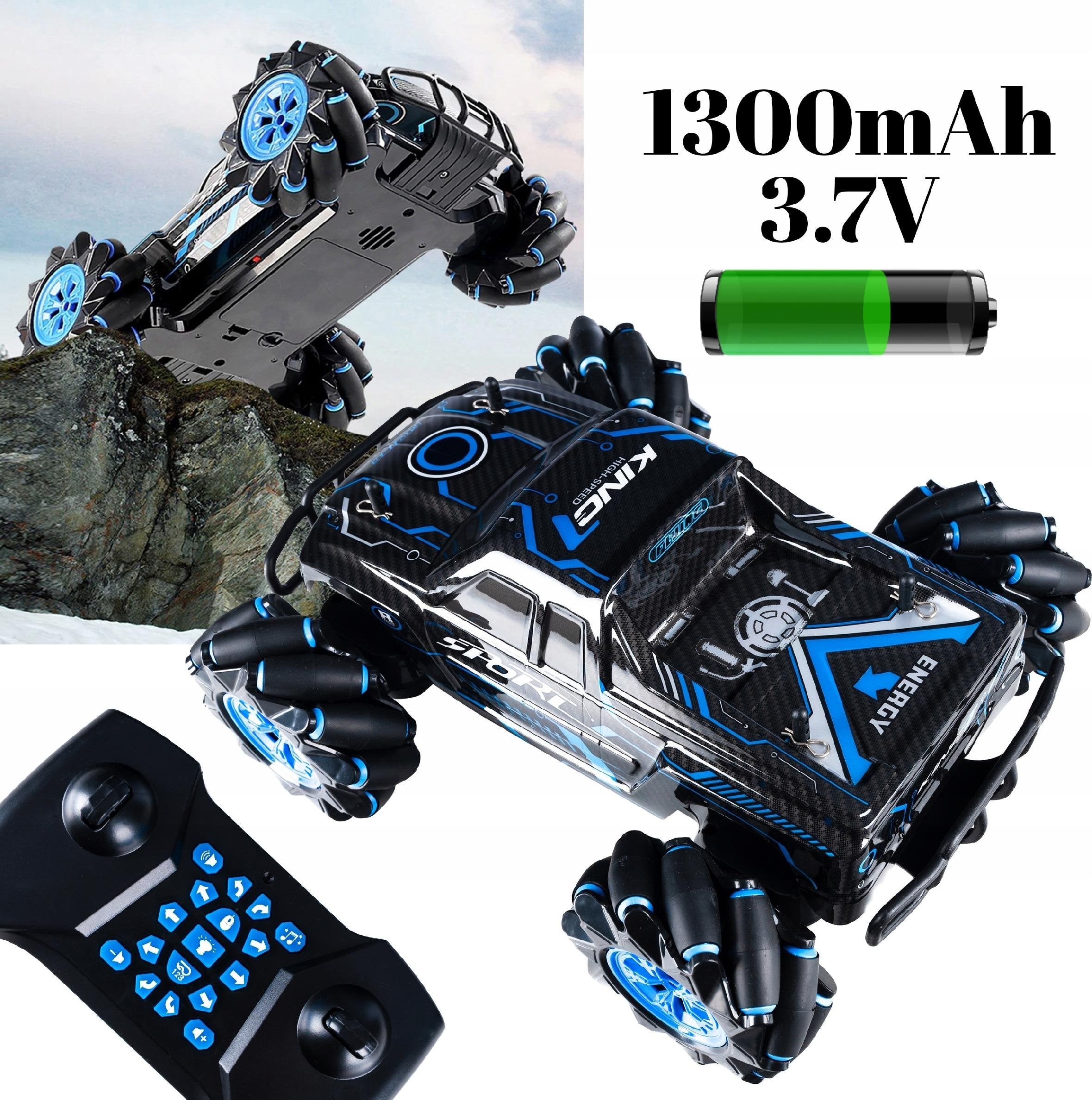 Masina teren 4x4 telecomandata cu role laterale, control gesturi si functie drift, 27x22x13 cm, negru