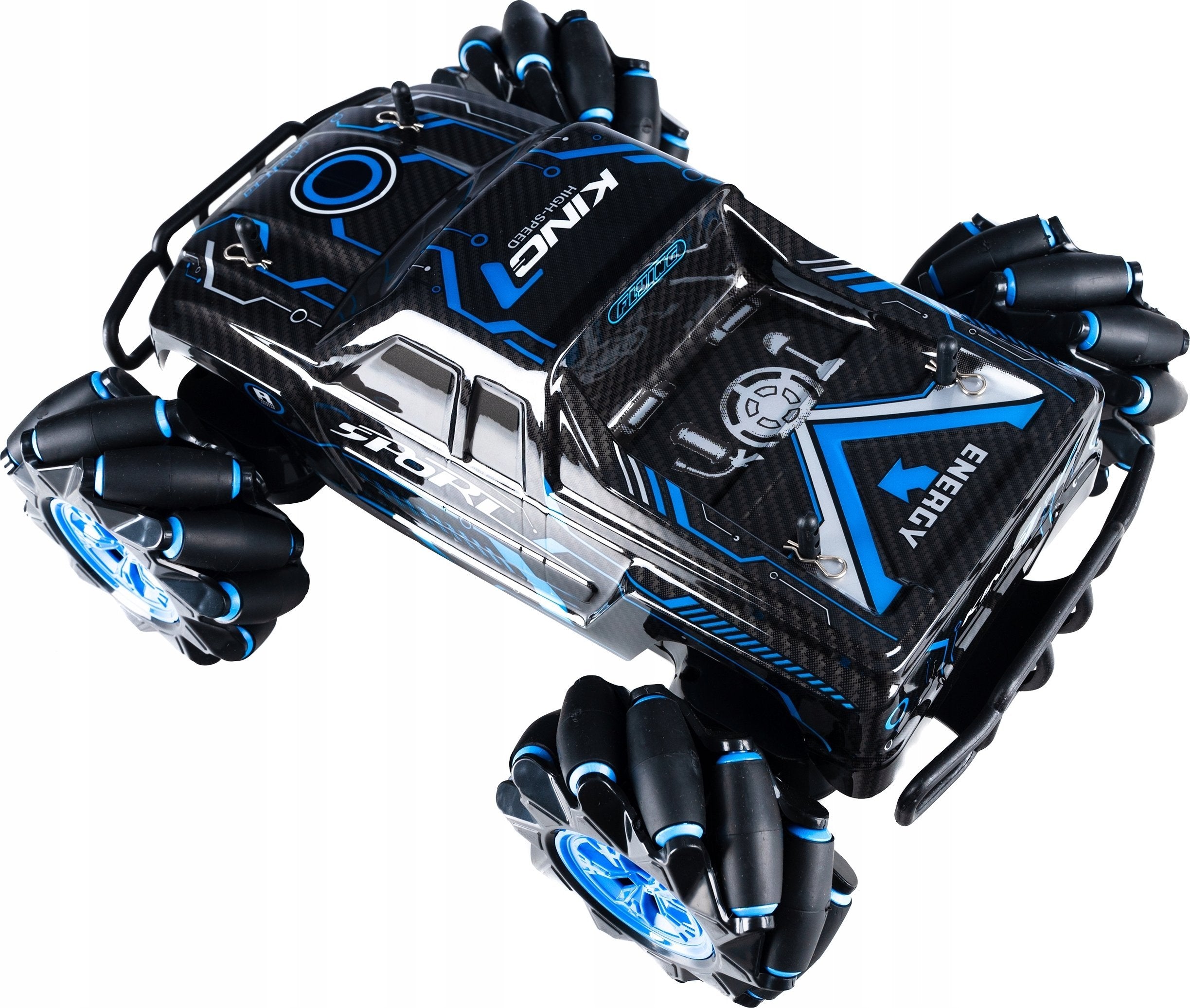 Masina teren 4x4 telecomandata cu role laterale, control gesturi si functie drift, 27x22x13 cm, negru