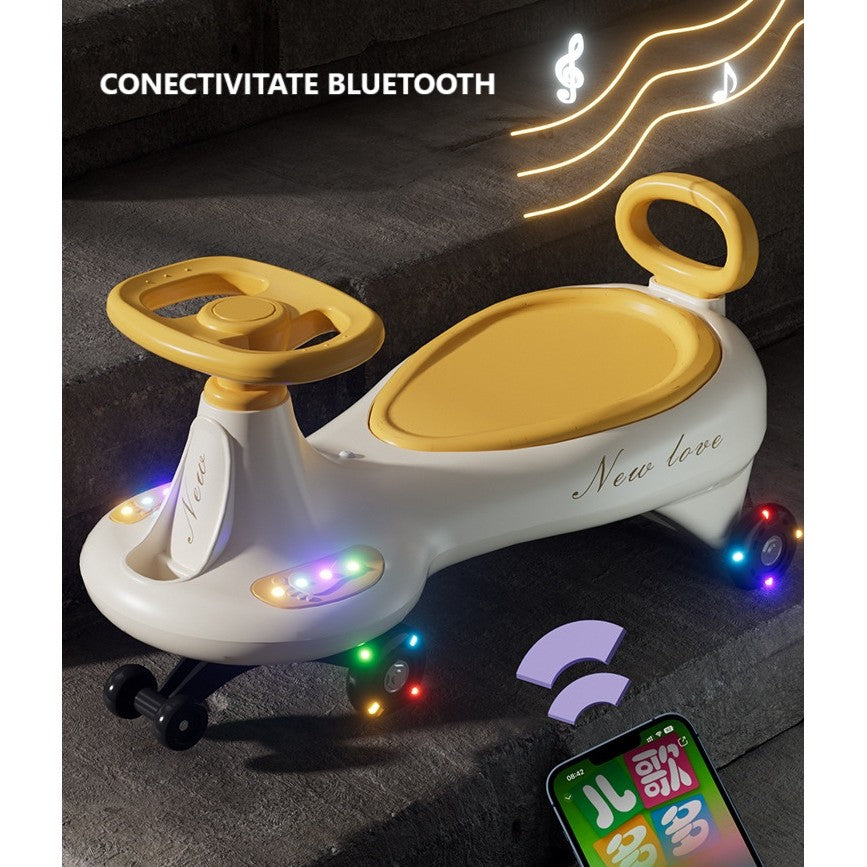 Masinuta, Flippy, 1-8 Ani, Rotire 360 Grade, Anti-rasturnare, Roti Silentioase, Impingere, Bluetooth, 66 x 32 x 37 cm, Galben