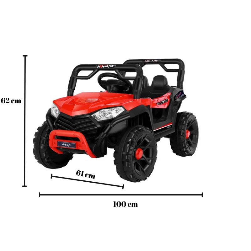 Masinuta Electrica Flippy, pe 4 Roti, Tip Jeep,  2 Usi,cu Acumulator, Sistem Anti-Rasturnare, Sistem de Lumini si Sunet, 2-8 Ani, 100 x 61 x 62 cm, Rosu