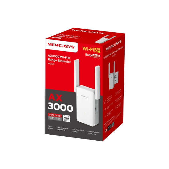 RANGE EXTENDER MERCUSYS AX3000, 1 x LAN Gigabit, Dual Band 2.4Ghz /5 Ghz, antena externa x 2, Wi-Fi 6 "ME80X"