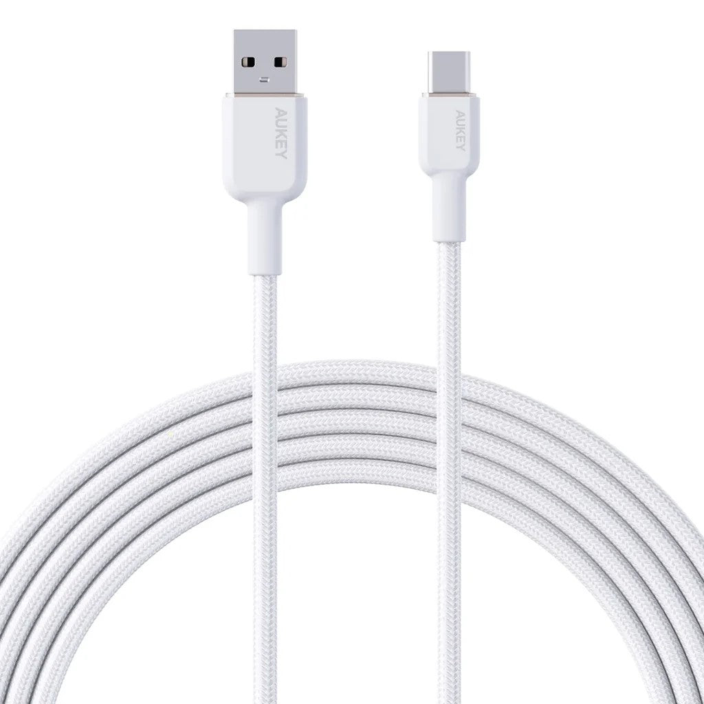 Cablu alimentare si date Aukey, USB Type-C (T) la USB Type-A (T), 1.8m, 480 Mbps, 60W, braided, alb, 