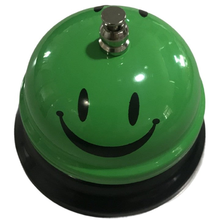 Clopotel Metalic Multifunctional, Verde cu Imprimeu Smiley Face, 7.5x7.5x6.5 cm, Receptie, Restaurant, Cafenele