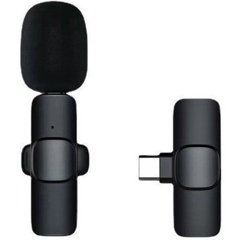 Microfon Lavalieră Wireless, Flippy, Bluetooth 5.0, 1 Microfon + 1 Receptor Tip C, Autonomie 1-3h, 70 dB, Baterie 50 mAh, Negru