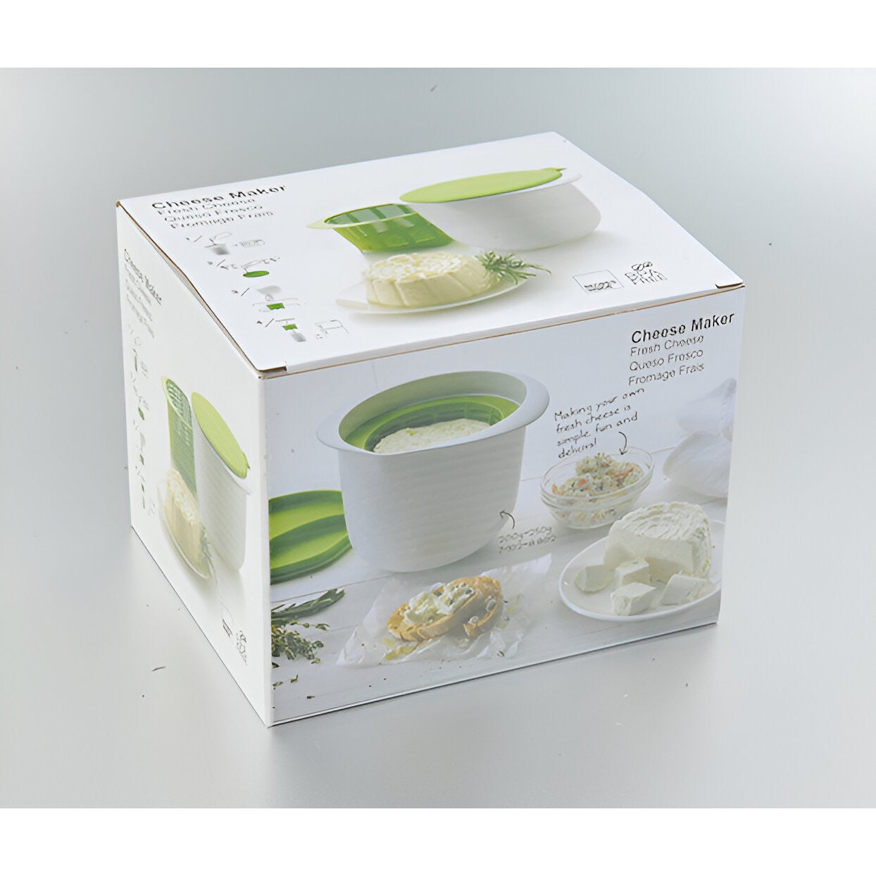 Recipient pentru Preparat Branza, Capac de Silicon, Cheese Maker din Plastic, Strecuratoare, 17x14.5x12.8 cm, Alb