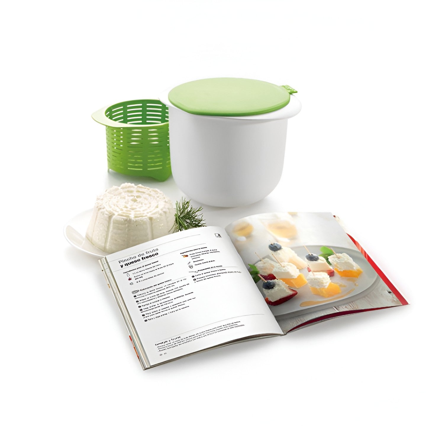 Recipient pentru Preparat Branza, Capac de Silicon, Cheese Maker din Plastic, Strecuratoare, 17x14.5x12.8 cm, Alb