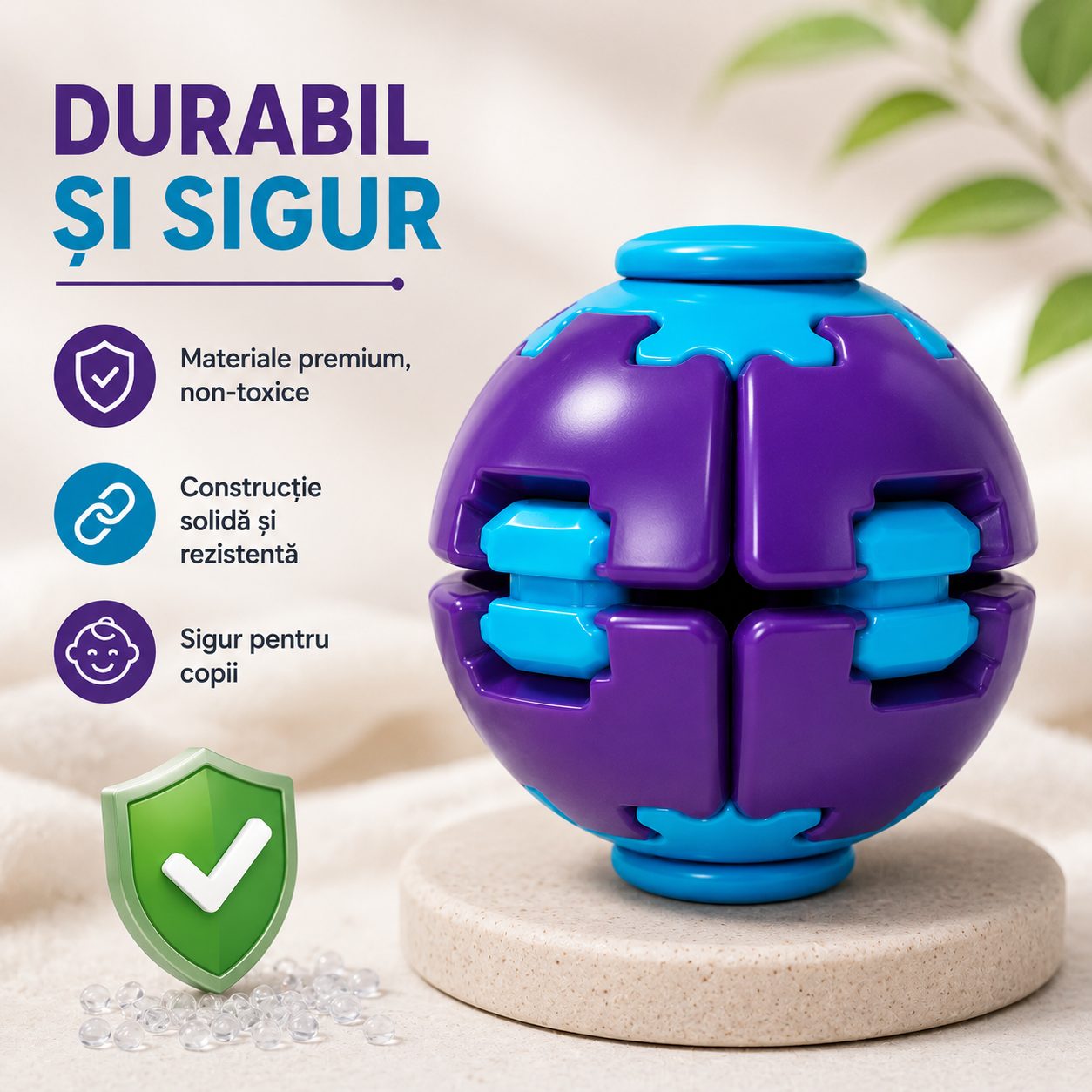 Minge Antistres Rotativa 3D, Keychain Fidget Spinner Ball, cu Sistem Push and Spin, Jucarie Senzoriala pentru Relaxare si Indemanare, 4.5x5 cm, Mov