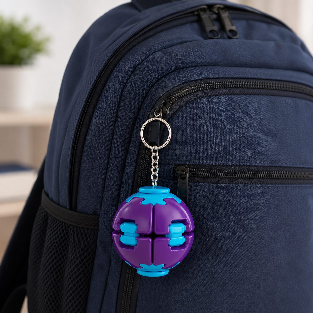 Minge Antistres Rotativa 3D, Keychain Fidget Spinner Ball, cu Sistem Push and Spin, Jucarie Senzoriala pentru Relaxare si Indemanare, 4.5x5 cm, Mov