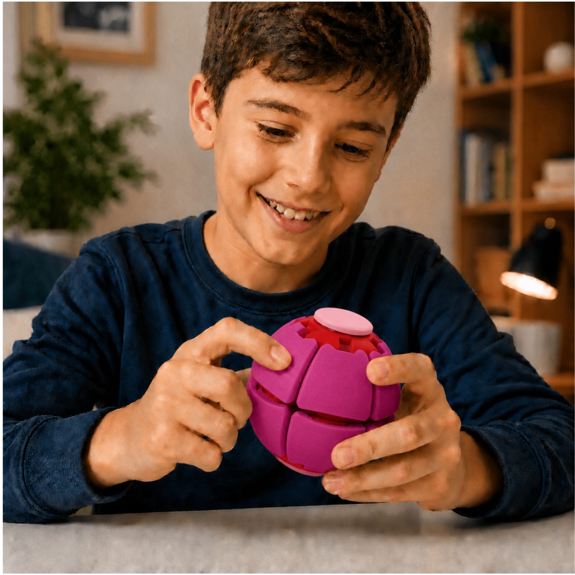 Minge Senzorială Antistres Rotativă 3D, Tip Fidget Spinner, cu Sistem de Apăsare și Rotire, Design Interactiv, Fucsia