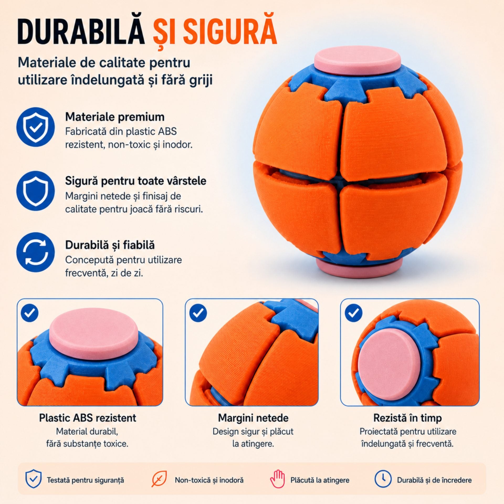 Minge Senzorială Antistres Rotativă 3D, Tip Fidget Spinner, cu Sistem de Apăsare și Rotire, Design Interactiv, Rosu aprins