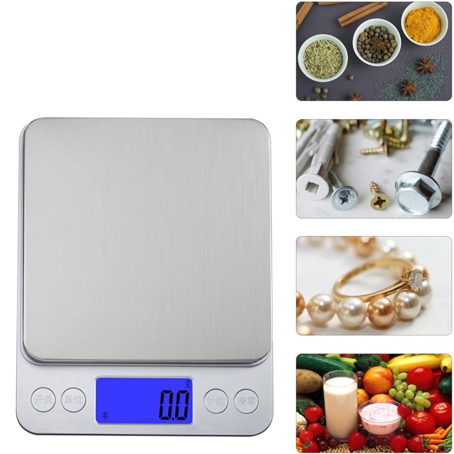 Mini Cantar Electronic, pentru Alimente/Bijuterii, max 3 Kg, 2 x AA, 12.7 x 10.6 x 1.9 cm, Gri