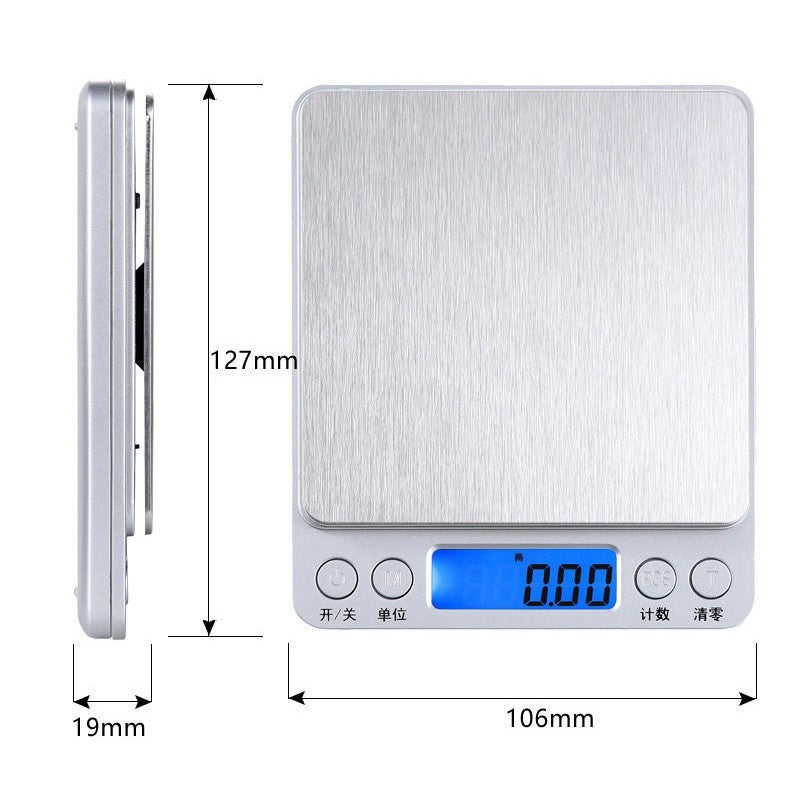 Mini Cantar Electronic, pentru Alimente/Bijuterii, max 3 Kg, 2 x AA, 12.7 x 10.6 x 1.9 cm, Gri