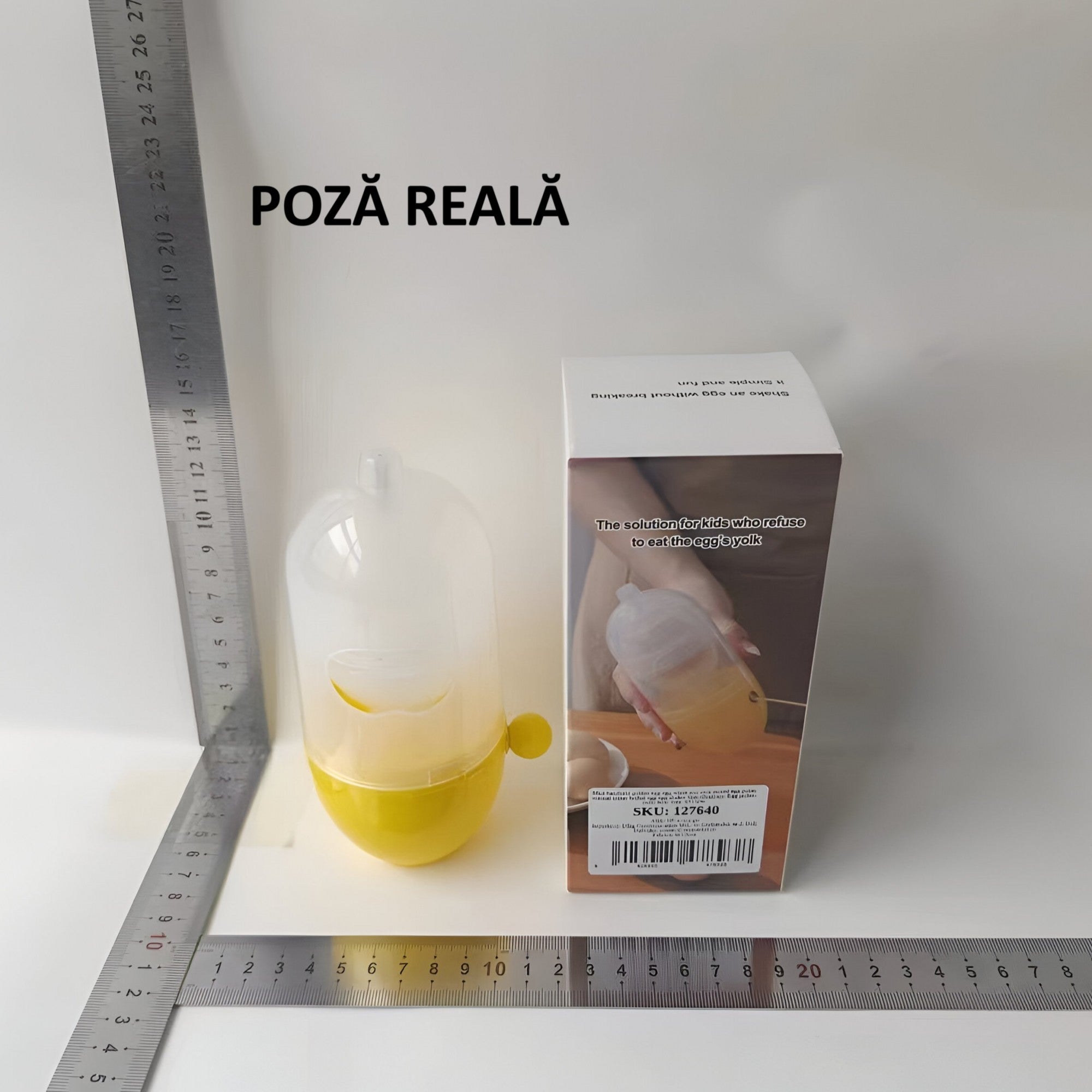 Mini Shaker Manual pentru Oua, pentru Galbenusuri si Albusuri, Mixer Amestecare, 15x6 cm, Galben