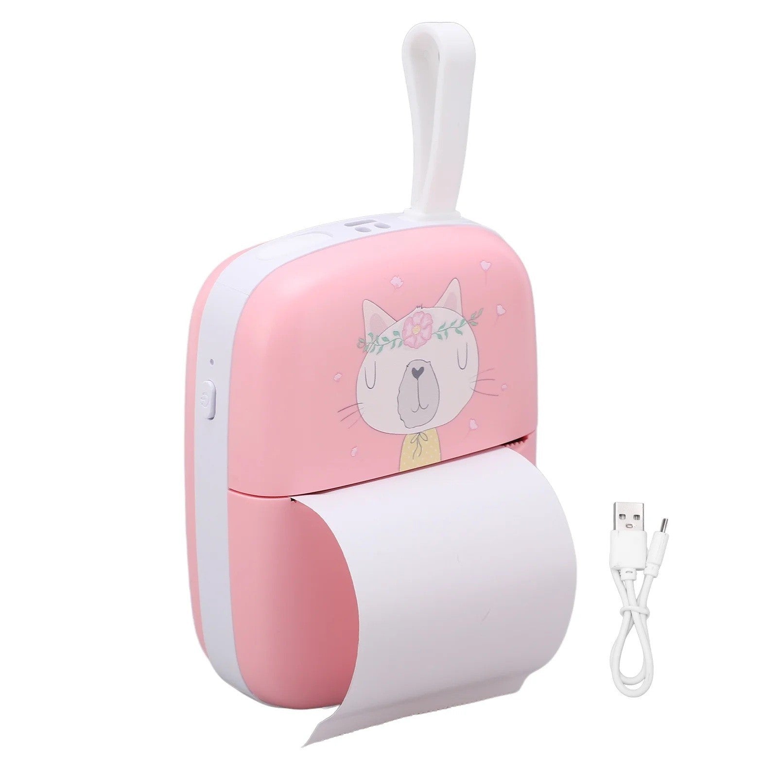 Mini Imprimanta Foto Portabila, Incarcare USB, Bluetooth, Model Pisica, Print Alb-Negru, Roz