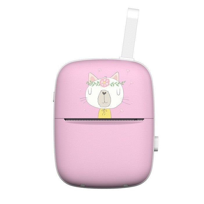Mini Imprimanta Foto Portabila, Incarcare USB, Bluetooth, Model Pisica, Print Alb-Negru, Roz