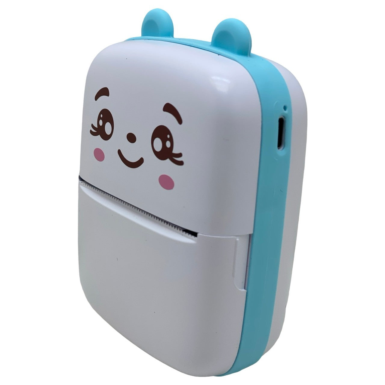 Mini Imprimanta Foto Portabila, Incarcare USB, Bluetooth, Model Ursulet, 12 x 9 x 5 cm, Alb Albastru