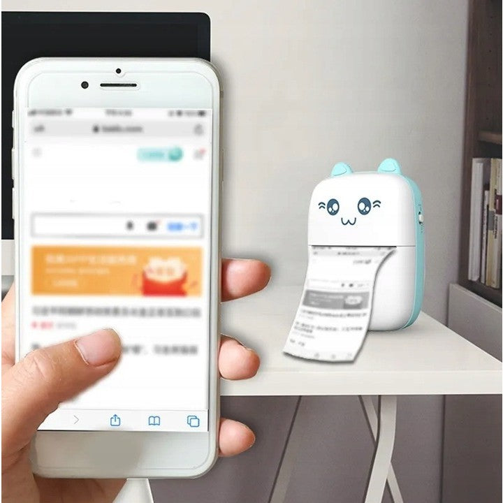 Mini Imprimanta Foto Portabila, Incarcare USB, Bluetooth, Model Ursulet, 12 x 9 x 5 cm, Alb Albastru