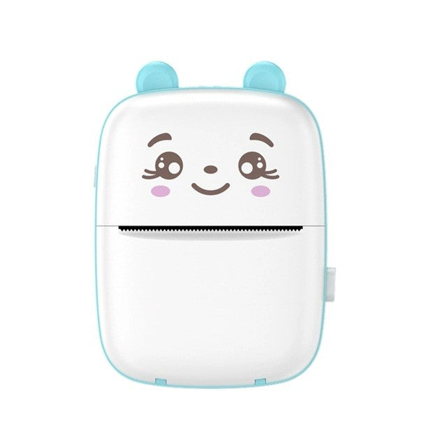Mini Imprimanta Foto Portabila, Incarcare USB, Bluetooth, Model Ursulet, 12 x 9 x 5 cm, Alb Albastru