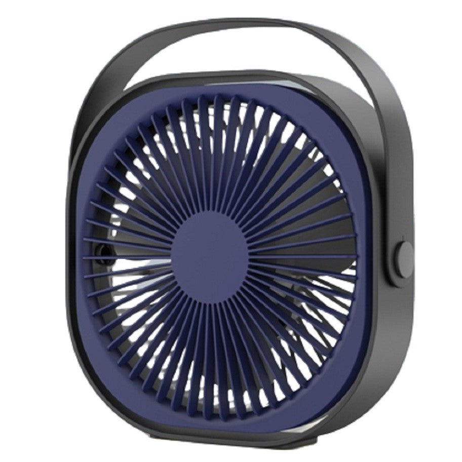 Mini ventilator pentru birou cu usb, rotire 360 grade, 3 viteze, 1500 mA, 13.5 x 12,8, Albastru