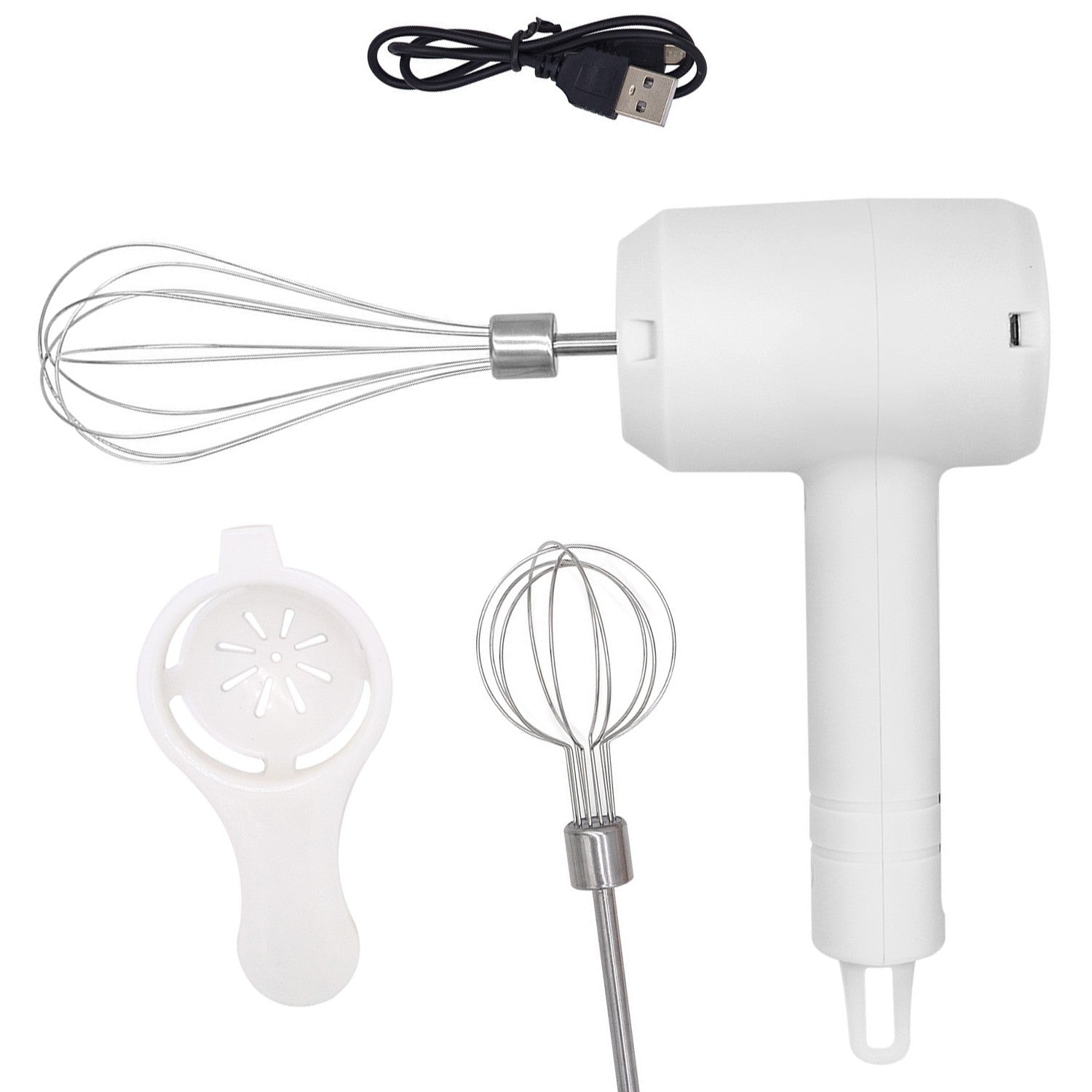 Mixer Electric fara Fir, pentru Uz Casnic, pentru Oua Smantana Frisca, Maner Plastic, Usor de Utilizat si Depozitat, 3 Accesorii, Alb