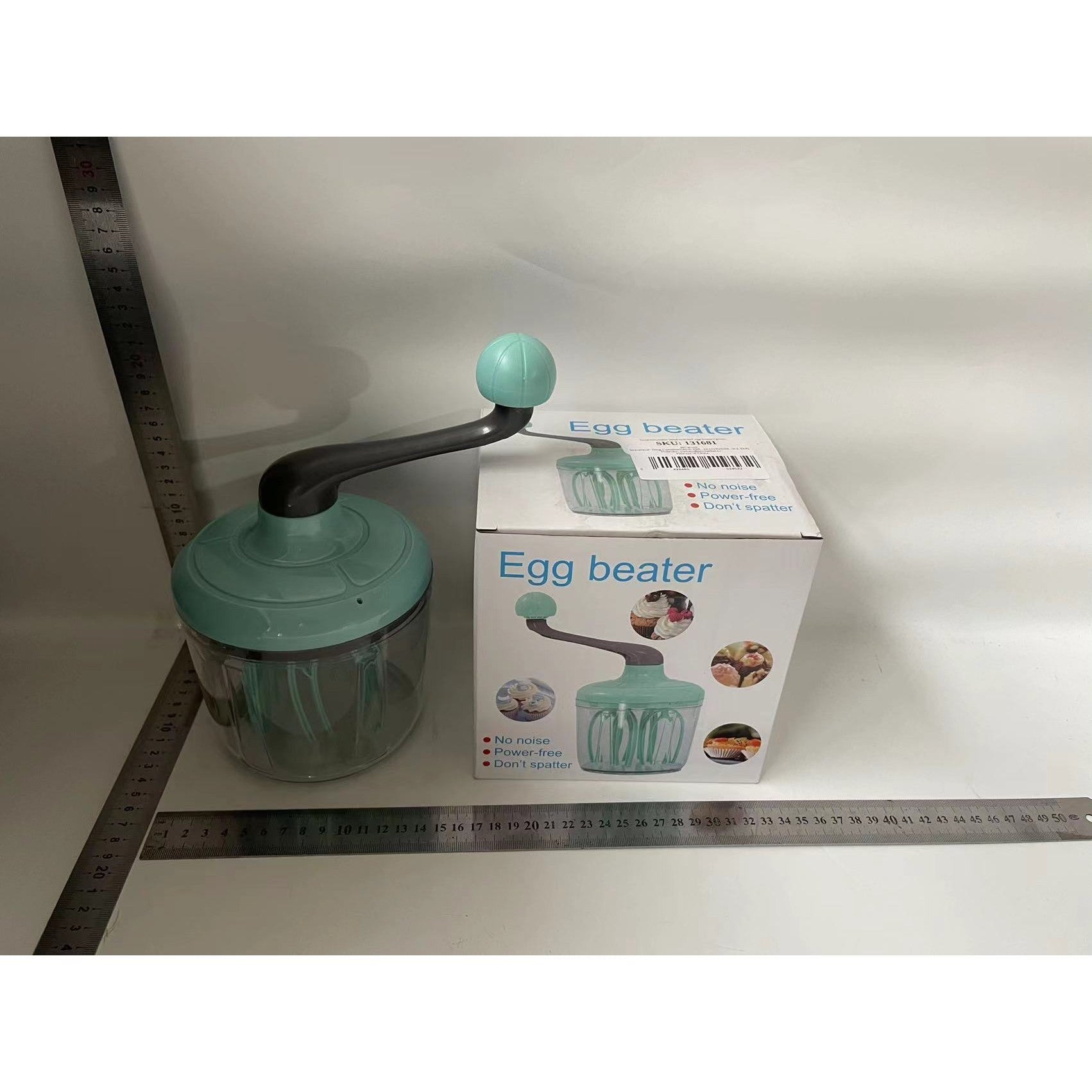 Mixer Manual, pentru Oua Smantana Frisca Aluat, Maner Plastic, Usor de Utilizat si Depozitat, Bol Transparent, 24.5 x 11.5 cm Verde