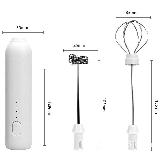 Mixer Spuma Lapte, Electric cu Incarcare USB, Bauturi Calde/Reci, Maner Izolat Termic, Otel Inoxidabil, pentru Latte, Ciocolata Calda, Cappuccino, Frappe, Usor de Folosit, 2 Accesorii, Alb