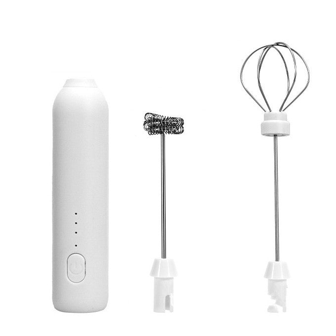 Mixer Spuma Lapte, Electric cu Incarcare USB, Bauturi Calde/Reci, Maner Izolat Termic, Otel Inoxidabil, pentru Latte, Ciocolata Calda, Cappuccino, Frappe, Usor de Folosit, 2 Accesorii, Alb