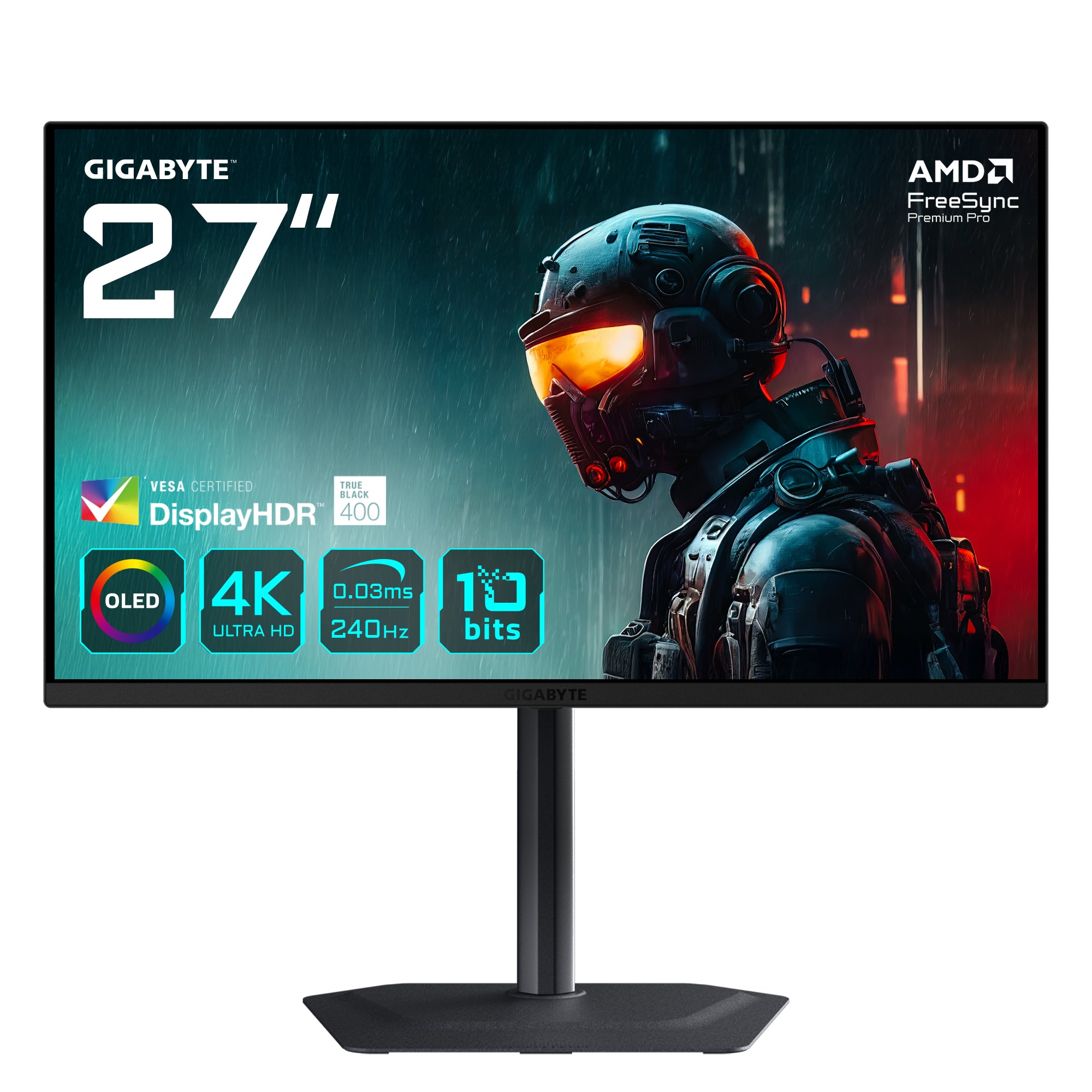 Monitor GIGABYTE MO27U2, QD-OLED, 27 inch, UHD, 3840 x 2160, HDMI, Displayport, Boxe, Pivot, 240 Hz, 0.03 ms, Negru "MO27U2"