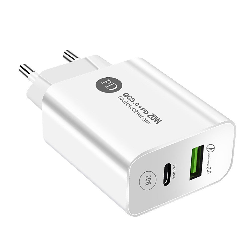 Incarcator Rapid PD QC3.0, 2 Porturi, USB + Type C, 20W, Incarcare Rapida, Protectie Supraincalzire, 9.5 x 5.3 x 5.8 cm, Alb