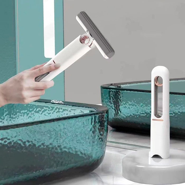 Mop de Mana, Mini-Portabil, cu Sistem de Stoarcere, Dispozitiv de Curatat Manual, cu Burete Absorbant, din PVA, 29.5 x 15.5 cm, 2 Rezerve, Alb
