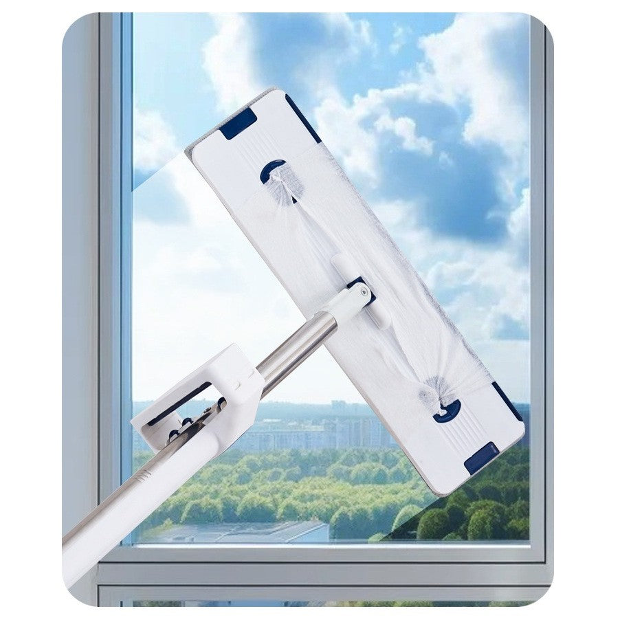 Mop Plat, cu Galeata Pliabila, 2 Rezerve din Microfibra, 127 cm Tija Telescopica, Utilizare Umeda/Uscata, Recipient Lichid, Gri