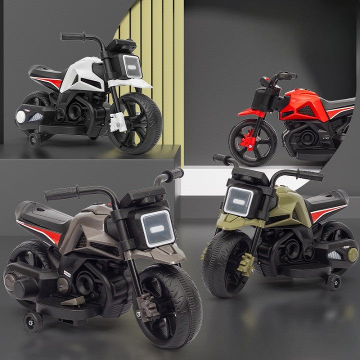 Motocicleta Electrica cu 2 Roti Mari si 2 Roti Ajutatoare, Acumulator Incarcare, Anti-Rasturnare, Lumini, Muzica, Motor:380, Baterie 6V4.5, 41.5x70x34 cm, 4.5 Kg, 3 Ani+, Gri Negru