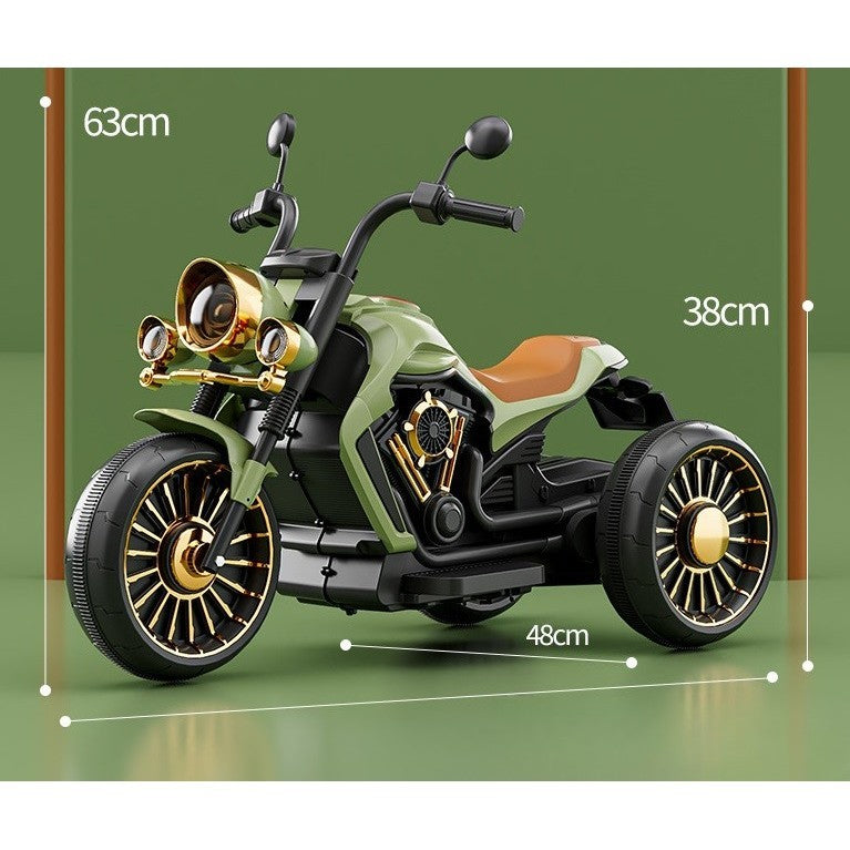 Tricicleta Electrica pentru Copii, Flippy, cu 2 Acumulatoare 380*2, 6V 4.5, Bluetooth, Sistem Anti-Rasturnare, Sistem de Lumini si Sunet, 6-8 Ani, 93 x 48 x 63 cm, Verde Negru