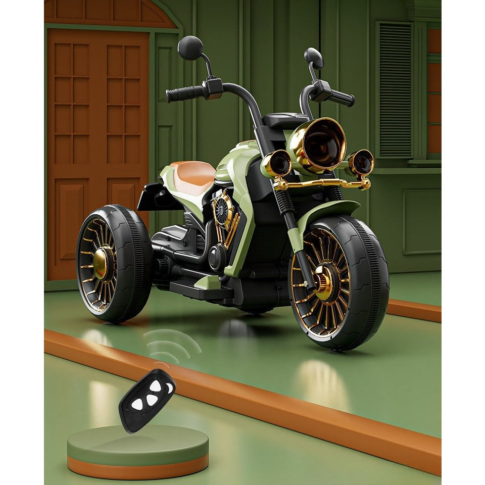 Motocicleta Electrica Flippy, cu Acumulator,  Bluetooth, Sistem Anti-Rasturnare, Sistem de Lumini si Sunet, 1-8 Ani, 93 x 48 x 63 cm, Verde