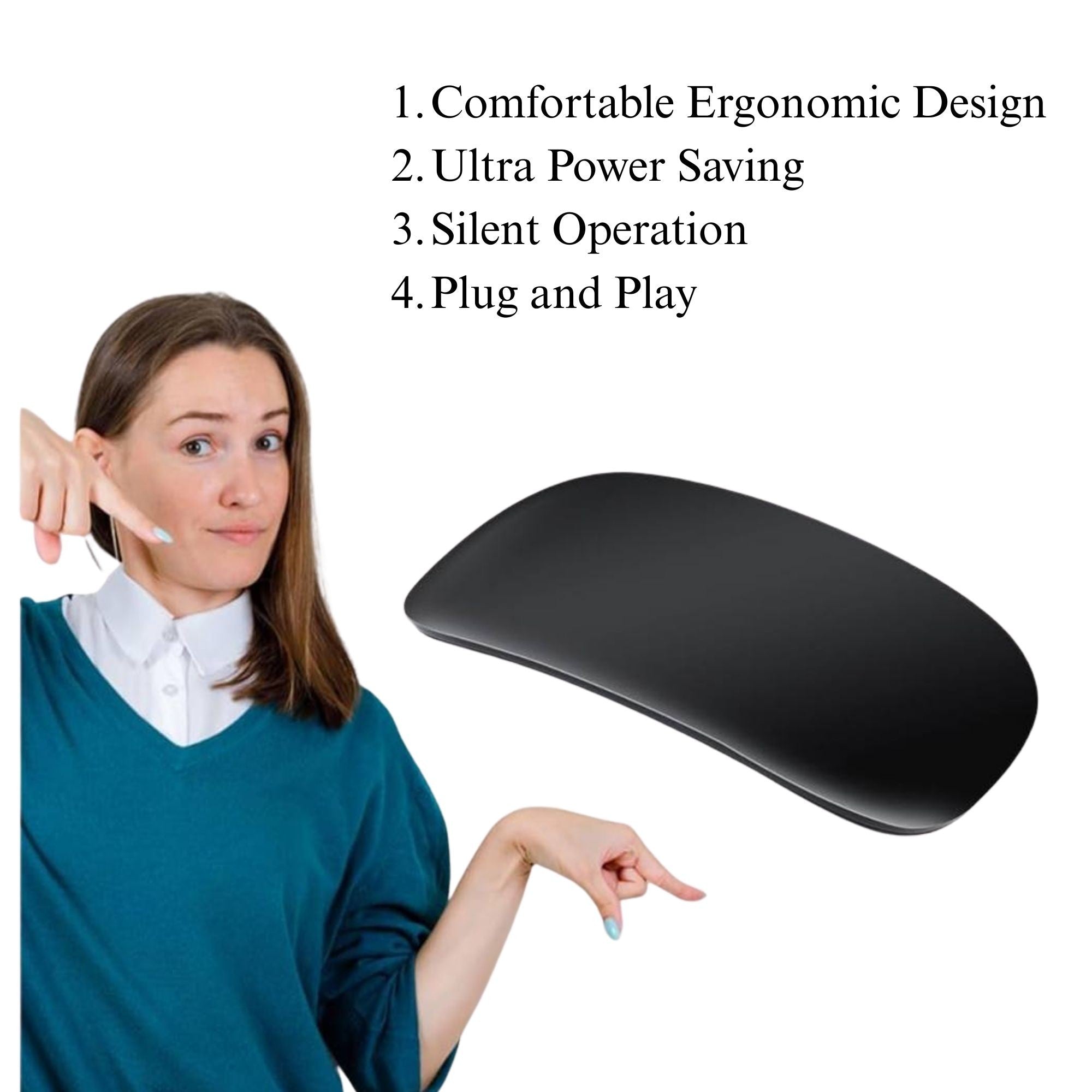 Mouse Wireless cu Gesturi, Bluetooth, Reincarcabil, Ultra Subtire, 1600 DPI, Silentios, Design Elegant si Compact, Compatibil cu Laptop/PC, Telefon si Tableta, Ideal pentru Birou si Calatorii, Negru